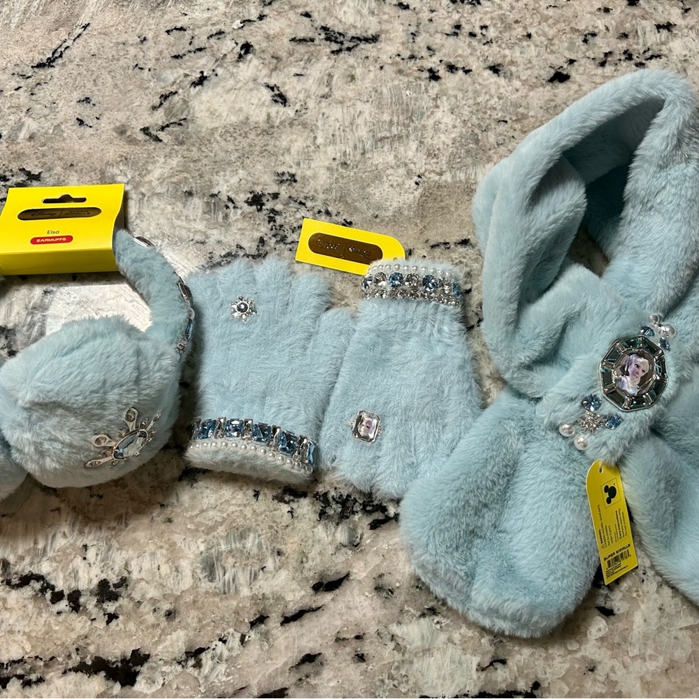 Daiso Light Blue Kids Mittens and Ear Muffs Set